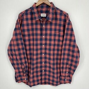 American Eagle Long Sleeve Button Shirt Men's 2XL Orange Blue Relaxed Fit Check